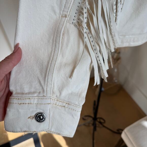 ZARA Cream White Western Fringe Denim Jacket NWT Size Small - Picture 10 of 14